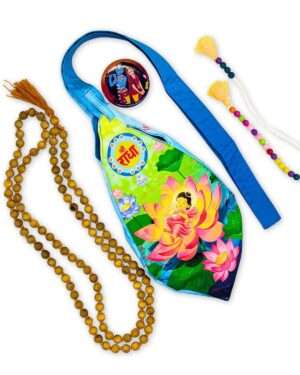 ISKCON Digital Print Bead Bag Japa Bag with 108 +1 Beads Japa mala, Sakshimala and Badge (Shri Radha Lotus)