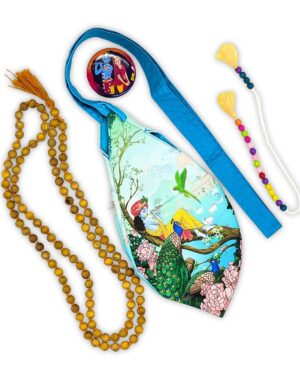 ISKCON Digital Print Bead Bag Japa Bag with 108 +1 Beads Japa mala, Sakshimala and Badge (Divine Krishna)