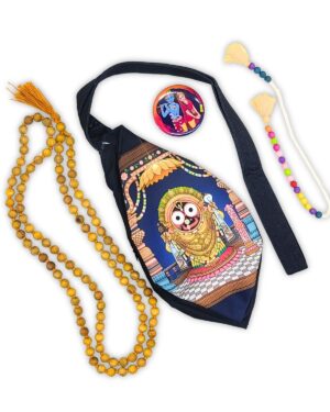 ISKCON Digital Print Bead Bag Japa Bag with 108 +1 Beads Japa mala, Sakshimala and Badge (Jagganath Print)
